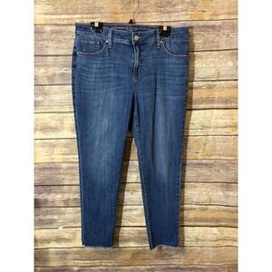 Chico's So Slimming Girlfriend Slim Leg Ankle 1.5 10 Fray Hem Kailua Indigo Blue